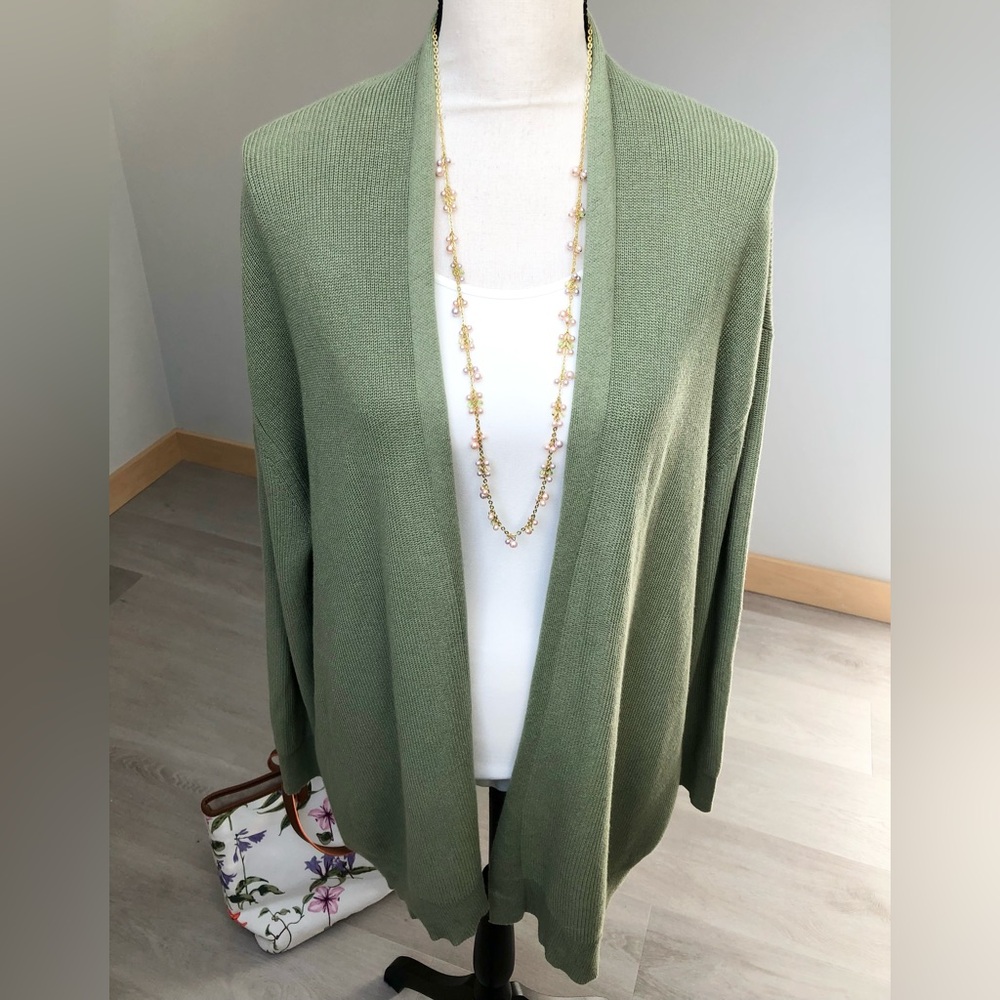 LOFT NWT Green Cotton Open Cardigan Size XL - Picture 4 of 13